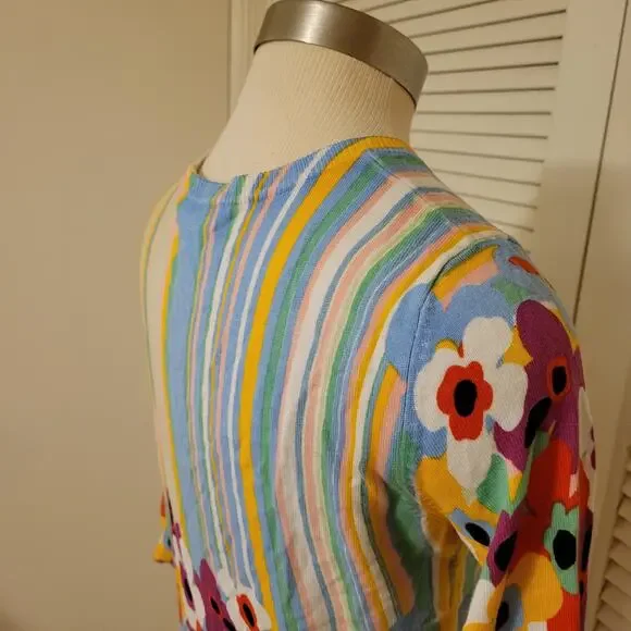 90s Floral Stripe Button Up Cardigan Joseph A Multicolor Large 3/4 Sleeve - Picture 5 of 8